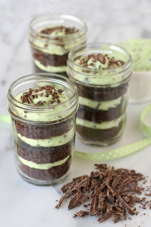 Chocolate Mint Chip Cupcakes {in a jar} - by Glorious Treats