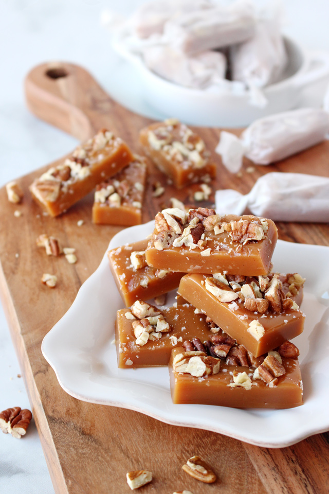 Salted Vanilla Caramels with Pecans