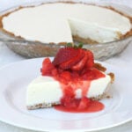 slice of cheesecake topped with strawberries