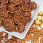 Rolo pretzel bites on a white plate