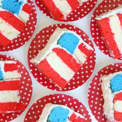 Flag cake slices on plates