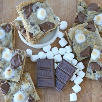 graham cracker smores surrounded by chocolate and marshmallows