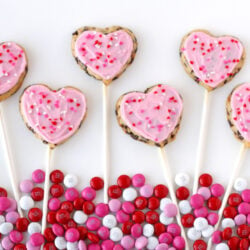 chocolate chip heart cookie pops in a row square