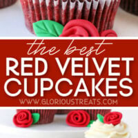 the best red velvet cupcakes 2 image collage for pinterest