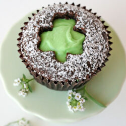 chocolate cupcake with shamrock cut out