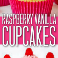 raspberry vanilla cupcakes 2 image collage with text overlay