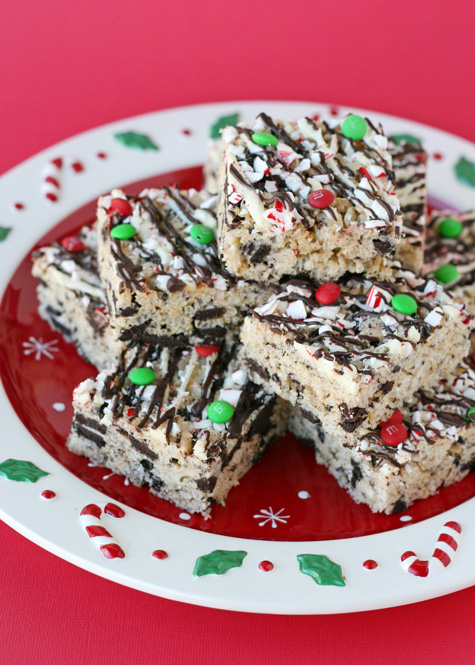 Peppermint Oreo Krispie Treats - by Glorious Treats Peppermint Oreo Krispie Treats - The perfect holiday treat!