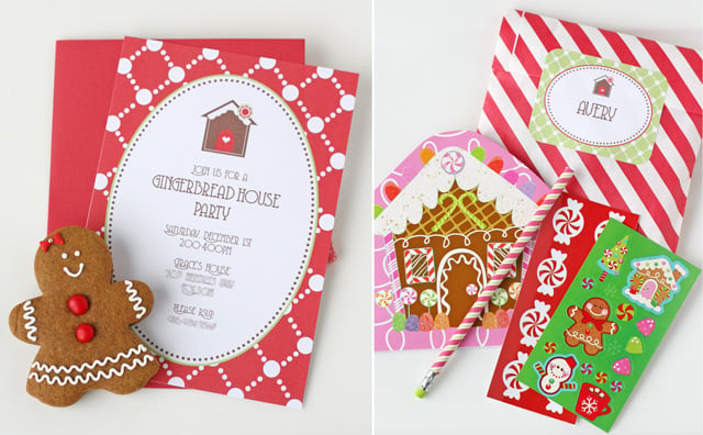 Gingerbread party invitations and favors