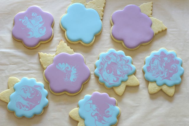 Blue and purple hydrangea cookies