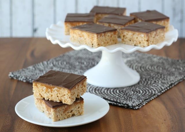 Chocolate Caramel Peanut Butter Rice Krispie Treats - by Glorious Treats