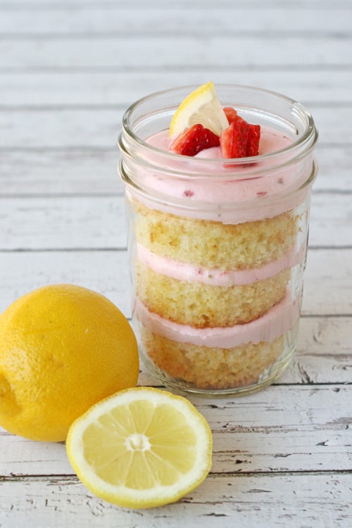 Strawberry Lemonade Cupcakes in a Jar - by Glorious Treats