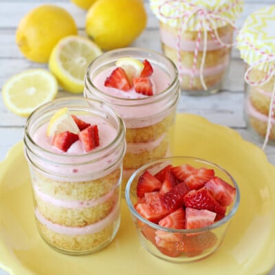 Strawberry Lemonade Cupcakes in a Jar - by Glorious Treats