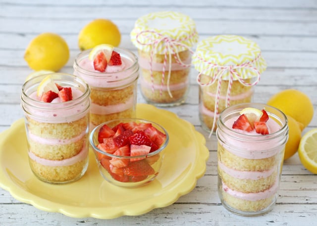 Strawberry Lemonade Cupcakes in a Jar - by Glorious Treats