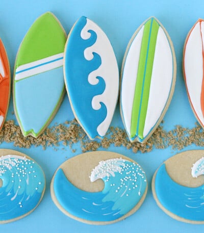 Wave and Surfboard Cookies - by Glorious Treats