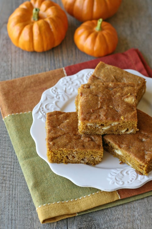 Pumpkin White Chocolate Chip Snack Cake - by glorioustreats.com