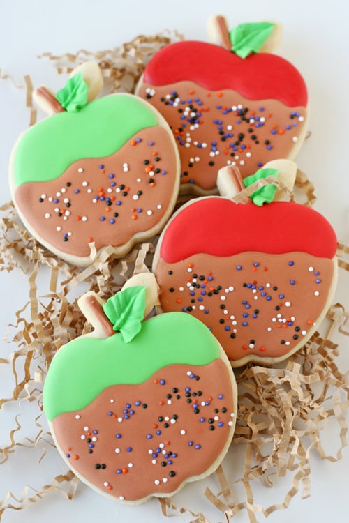 Cute Caramel Apple Decorated Cookies - by glorioustreats.com