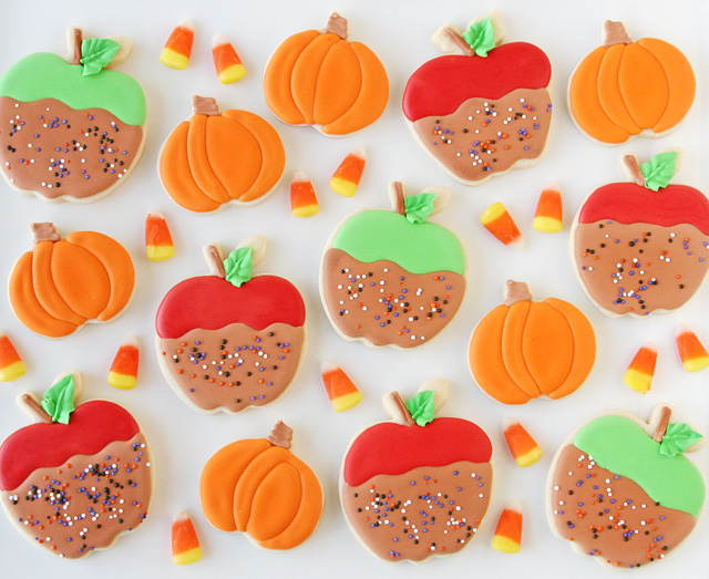 Caramel Apple and Pumpkin Decorated Cookies - by glorioustreats.com