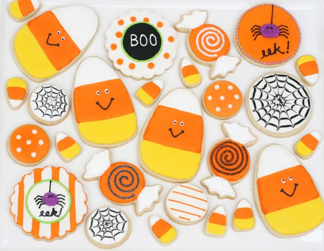 Cute Candy Corn Halloween Decorated Cookies - by glorioustreats.com