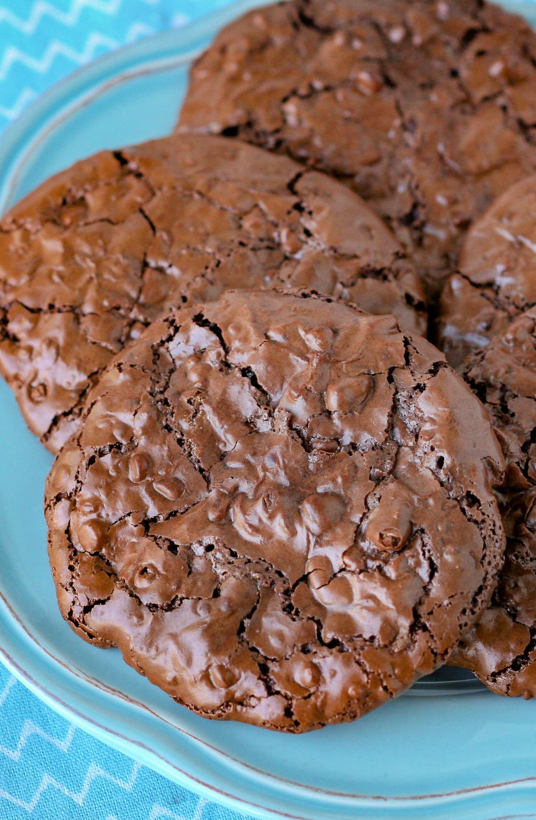 easy flourless chocolate cookies on blue plate