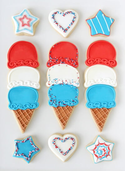4th of July Ice Cream Cone Cookies - via GloriousTreats.com