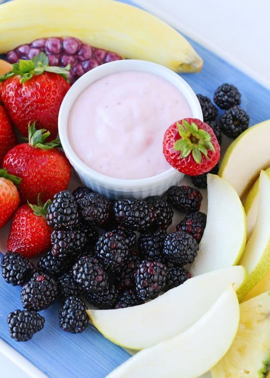 Strawberry Yogurt Fruit Dip - via GloriousTreats.com