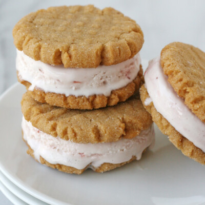 Peanut Butter Cookie & Strawberry Ice Cream Sandwiches