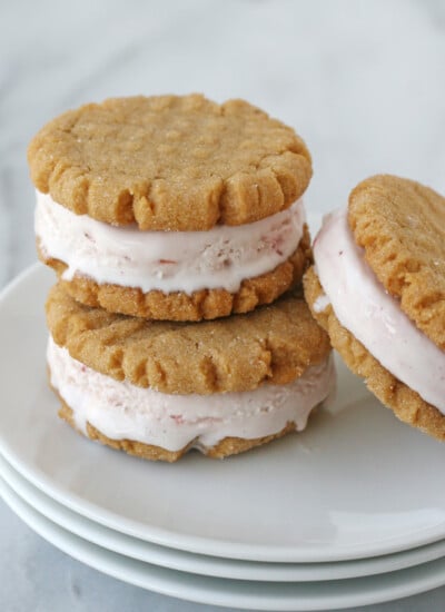 Peanut Butter Cookie & Strawberry Ice Cream Sandwiches