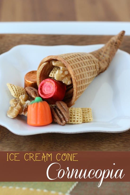 Sugar Cone Cornucopia - Such a fun idea for Thanksgiving!  