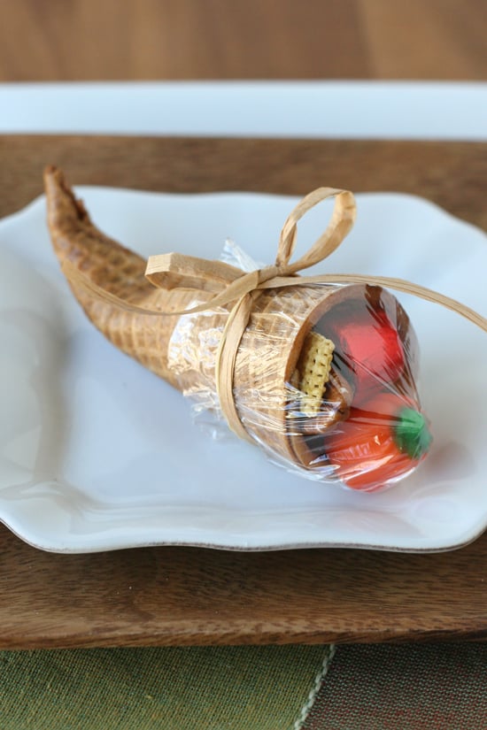 Ice Cream Cone Cornucopia - Such a fun idea for Thanksgiving!