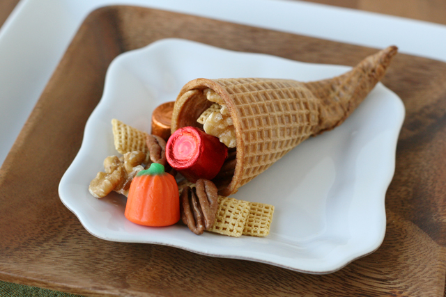 Sugar Cone Cornucopia - Such a fun idea for Thanksgiving!