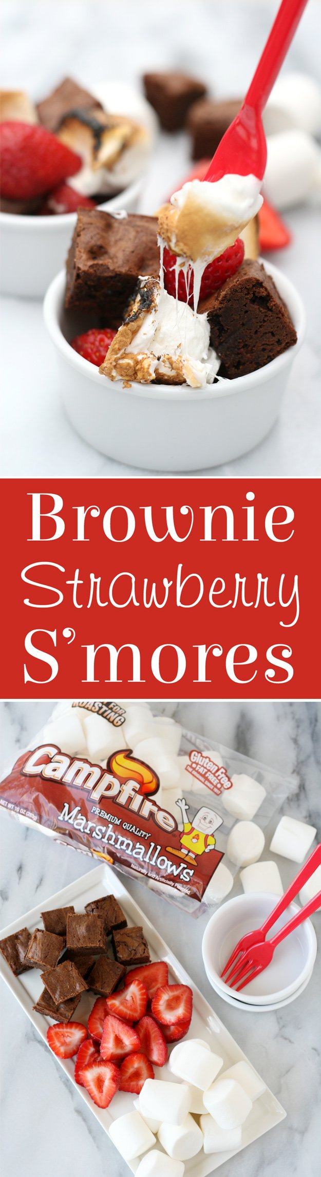 Brownie Strawberry S'mores | Create the best s'mores treat ever with fudge brownie bites, fresh strawberries and roasted marshmallows... YUM!