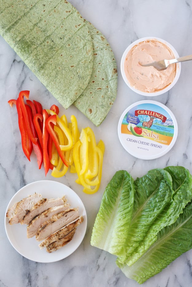 Simple, fresh ingredients for a delicious Salsa Cream Cheese Chicken Wrap! 