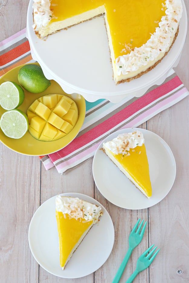 This Mango Lime Cheesecake is rich, creamy and bursting with tropical flavors!