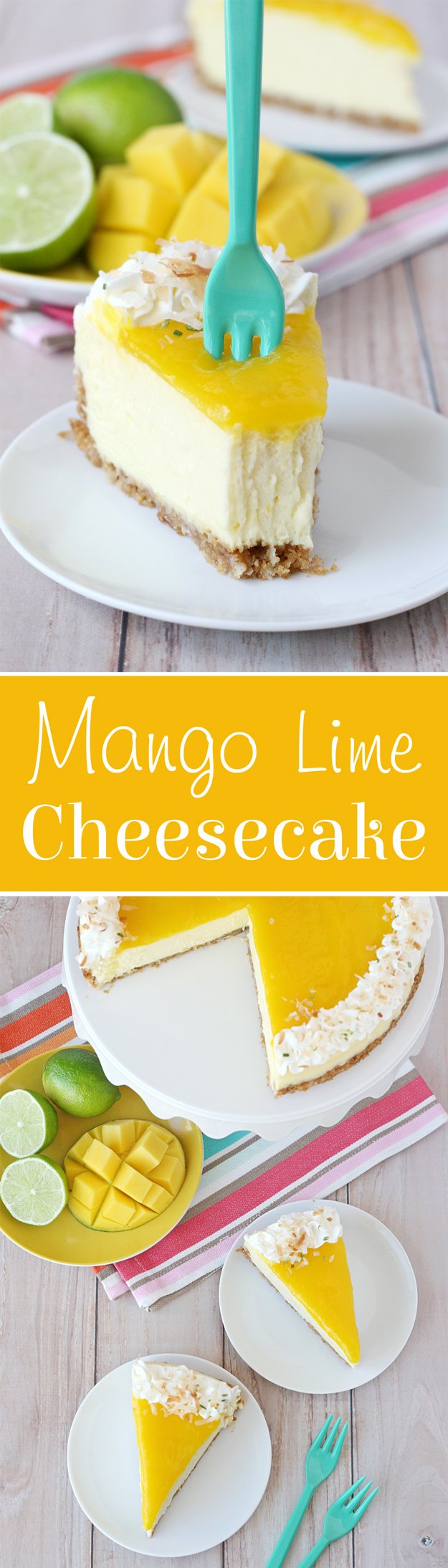 This Mango Lime Cheesecake is rich, creamy and bursting with tropical flavor!