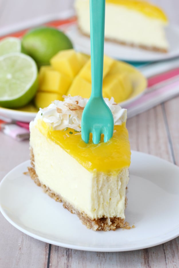 This Mango Lime Cheesecake is rich, creamy and bursting with tropical flavors!