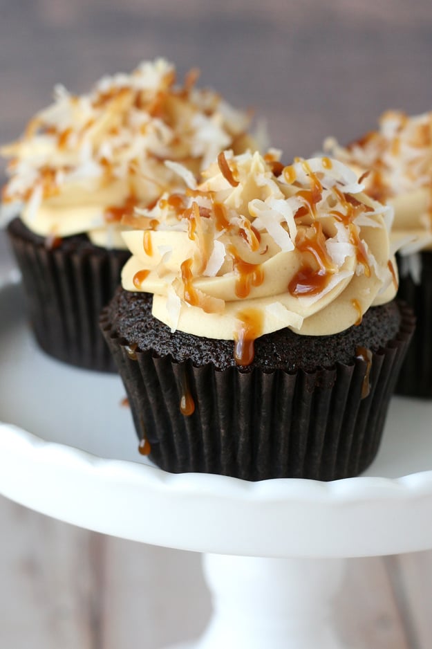 Chocolate Cupcakes with the most incredible Salted Caramel Frosting!!