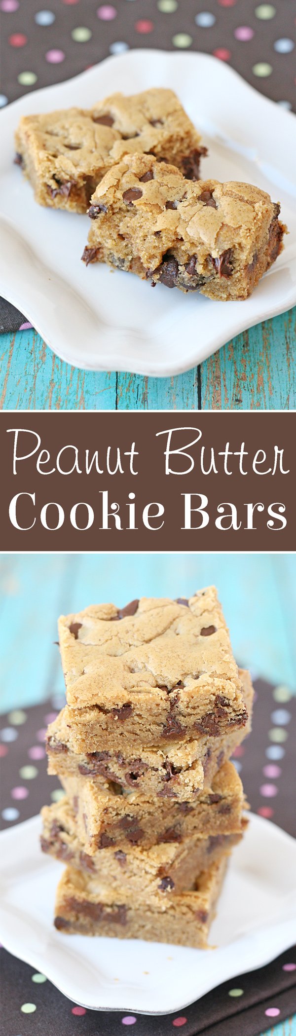 These Peanut Butter Cookie Bars are thick, chewy and oh so delicious! 