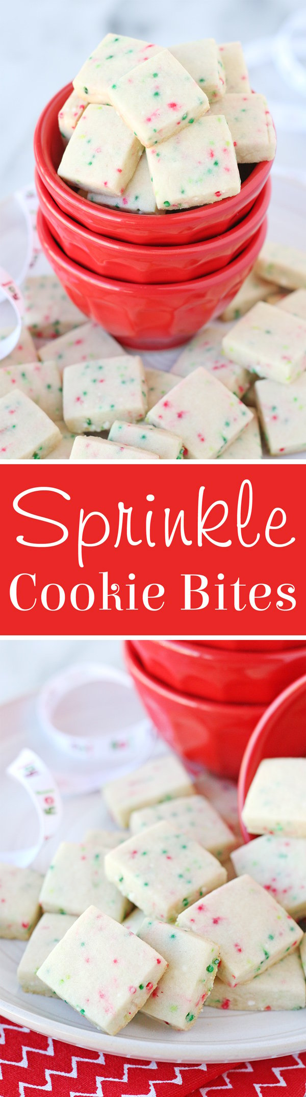 These little Christmas Sprinkle Cookie Bites are perfectly cute, festive and delicious! 