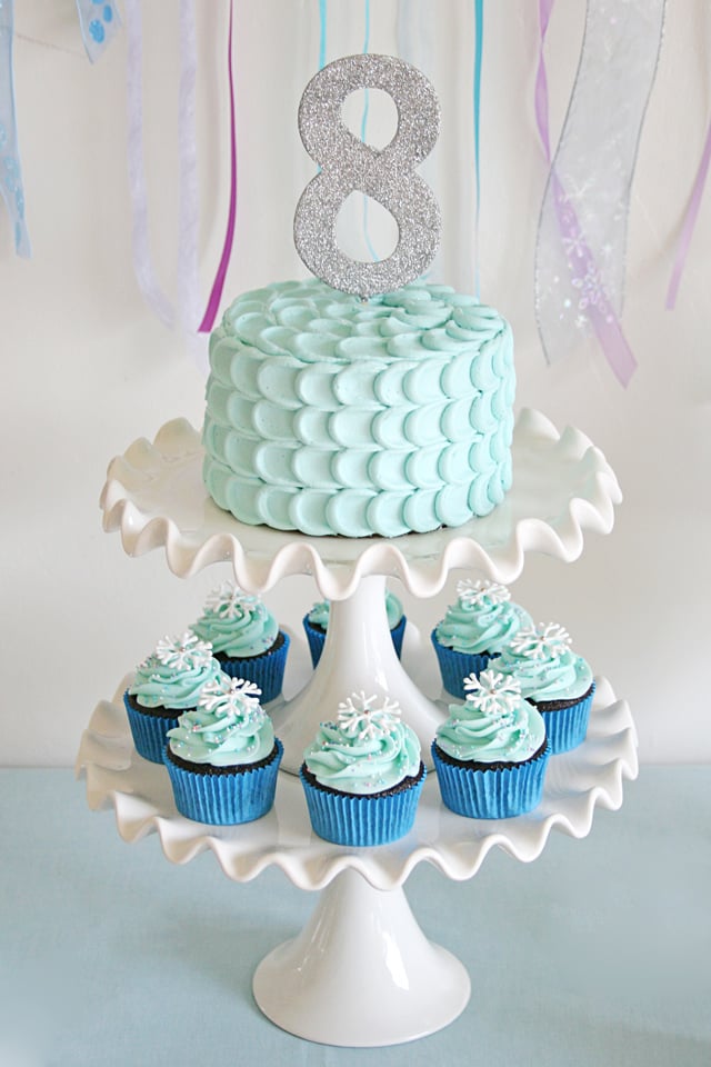 Simply beautiful cake and cupcakes perfect for a Frozen party or any winter theme!  