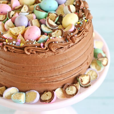 This pretty pastel Chocolate Malt Cake is perfect for spring!