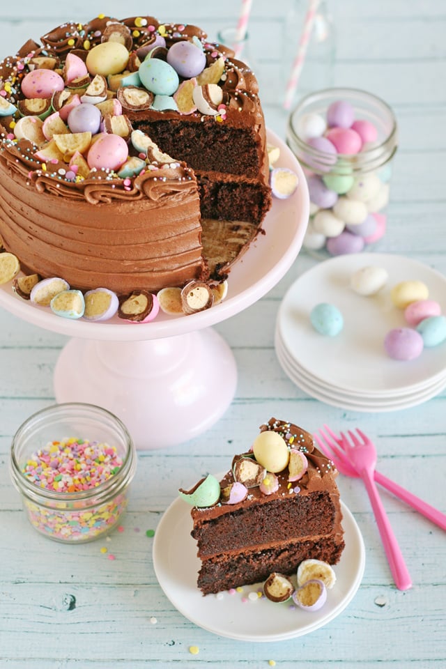 This pretty pastel Chocolate Malt Cake is perfect for spring! 