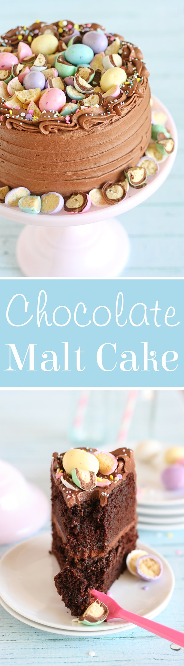 This pretty pastel Chocolate Malt Cake is just perfect for Easter and spring! 