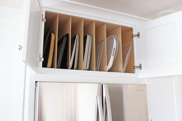 LOVE this idea for storing baking sheets and large platters!  