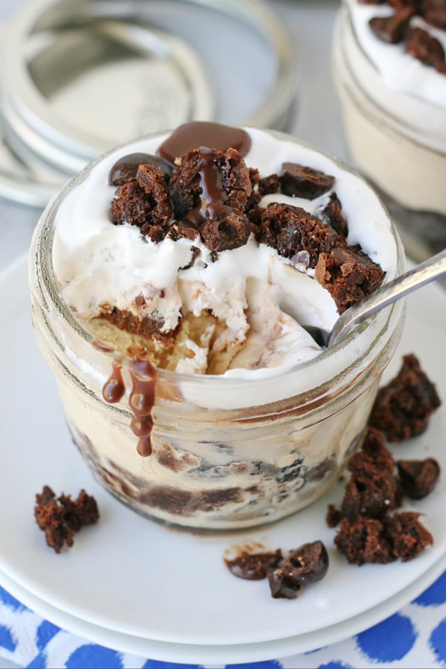Brownie, coffee ice cream, fudge and whipped topping... this frozen treat is to die for!! 