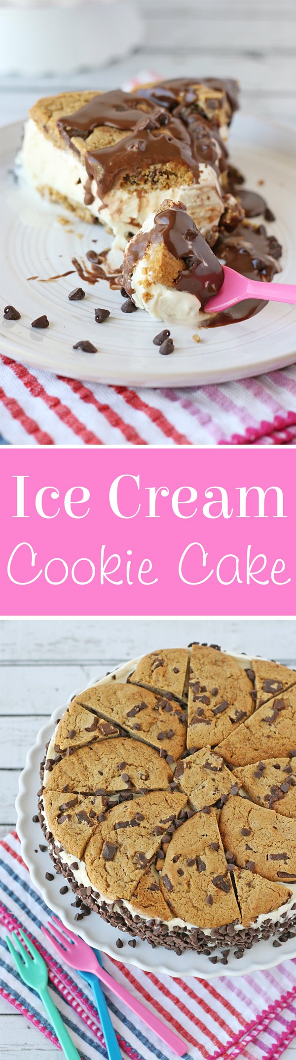 This NO BAKE Chocolate Chip Cookie Ice Cream Cake is the perfect summer treat! 