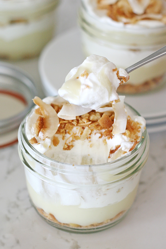 Homemade coconut pudding, whipped cream and a macadamia nut crumble... YUM! 