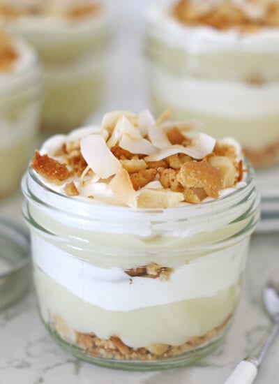 Homemade coconut pudding, whipped cream and a macadamia nut crumble... YUM!