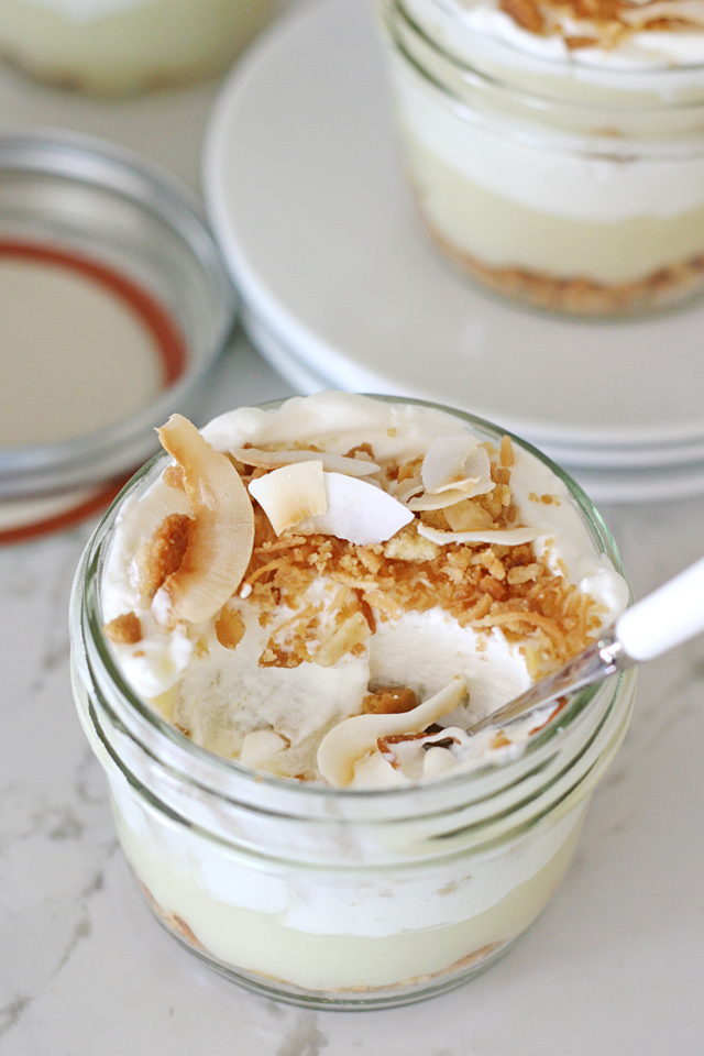 Homemade coconut pudding, whipped cream and a macadamia nut crumble... YUM! 