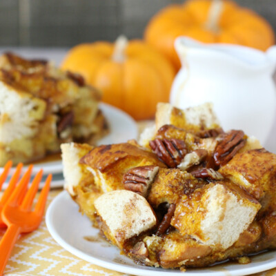 This BAKED PUMPKIN FRENCH TOAST is simply the perfect fall brunch treat!