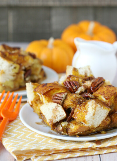 This BAKED PUMPKIN FRENCH TOAST is simply the perfect fall brunch treat!